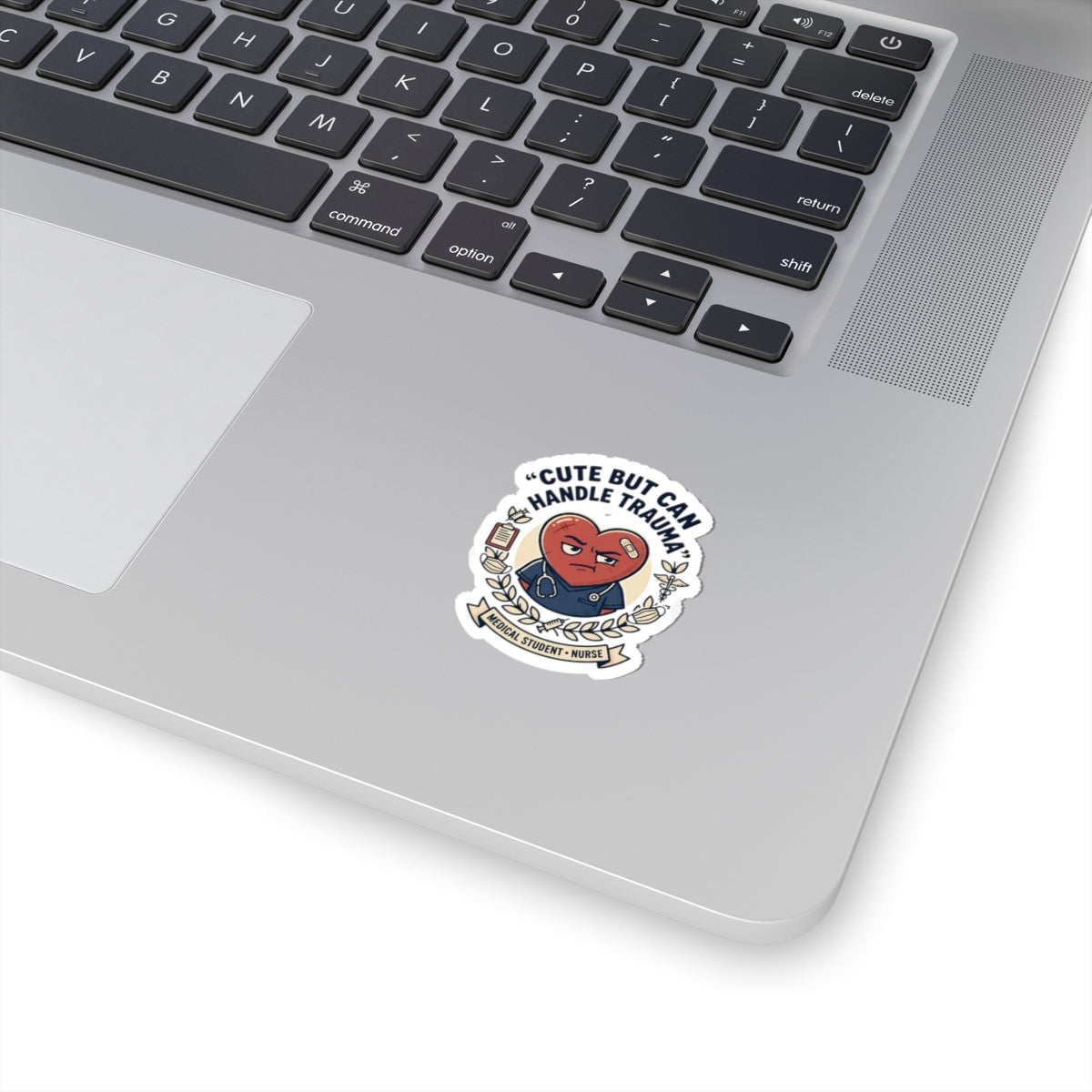 Cute But Can Handle Trauma Sticker | minimal badge, heart character, nurse medical student