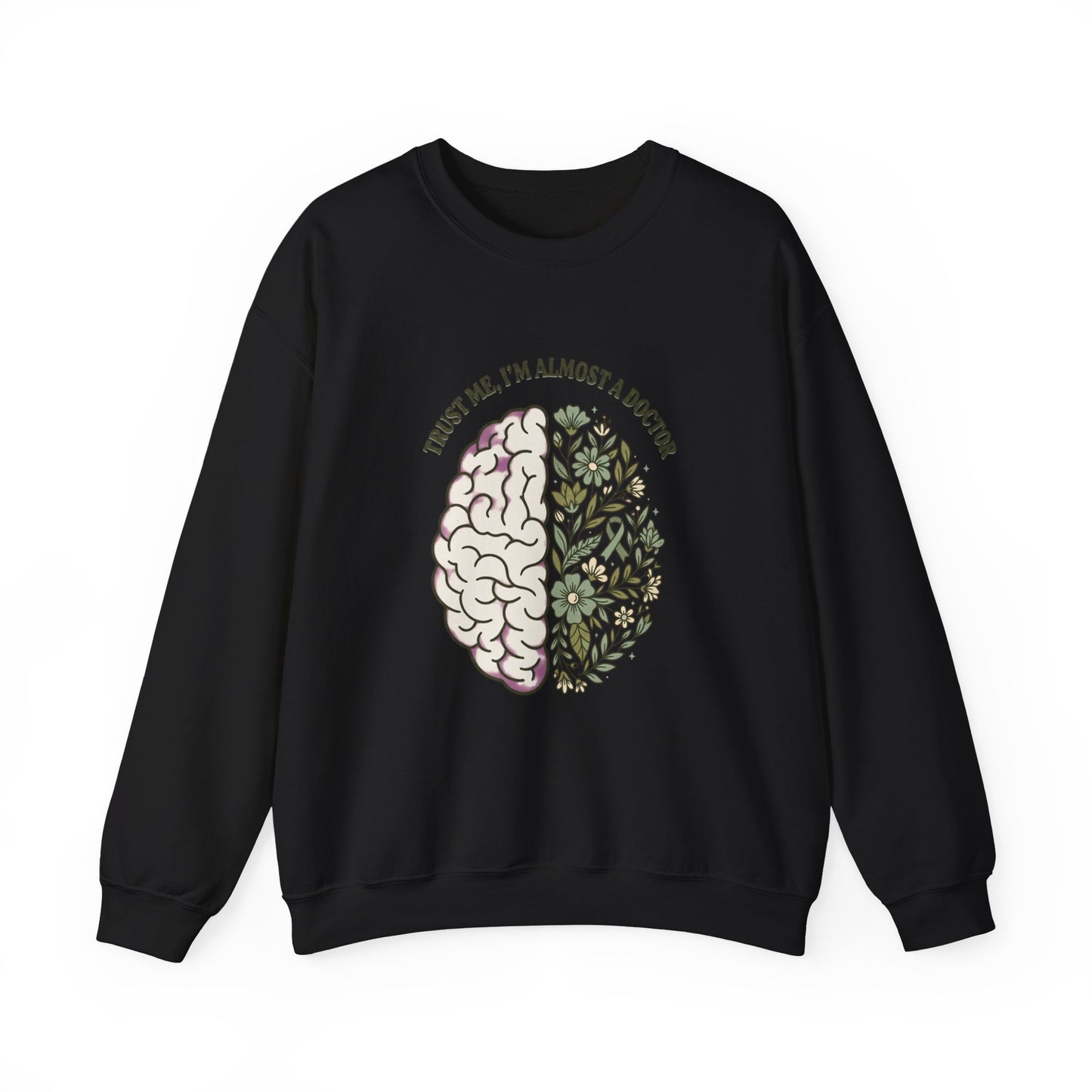 Brain & Floral Illustration Crewneck Sweatshirt | Mental Health Awareness, Green Ribbon