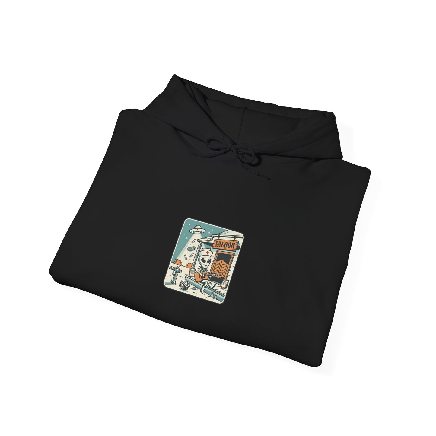 Retro UFO Desert Scene Hoodie | Vintage Alien Abduction Western Graphic