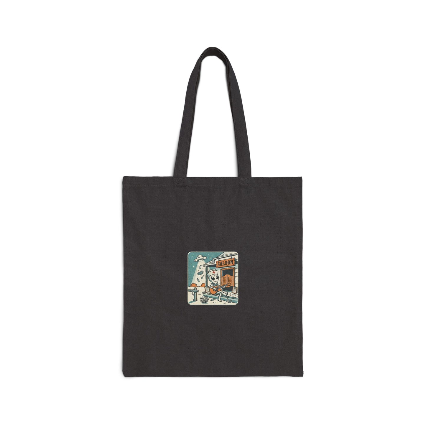 Retro UFO Desert Scene Tote | vintage alien, southwestern cactus