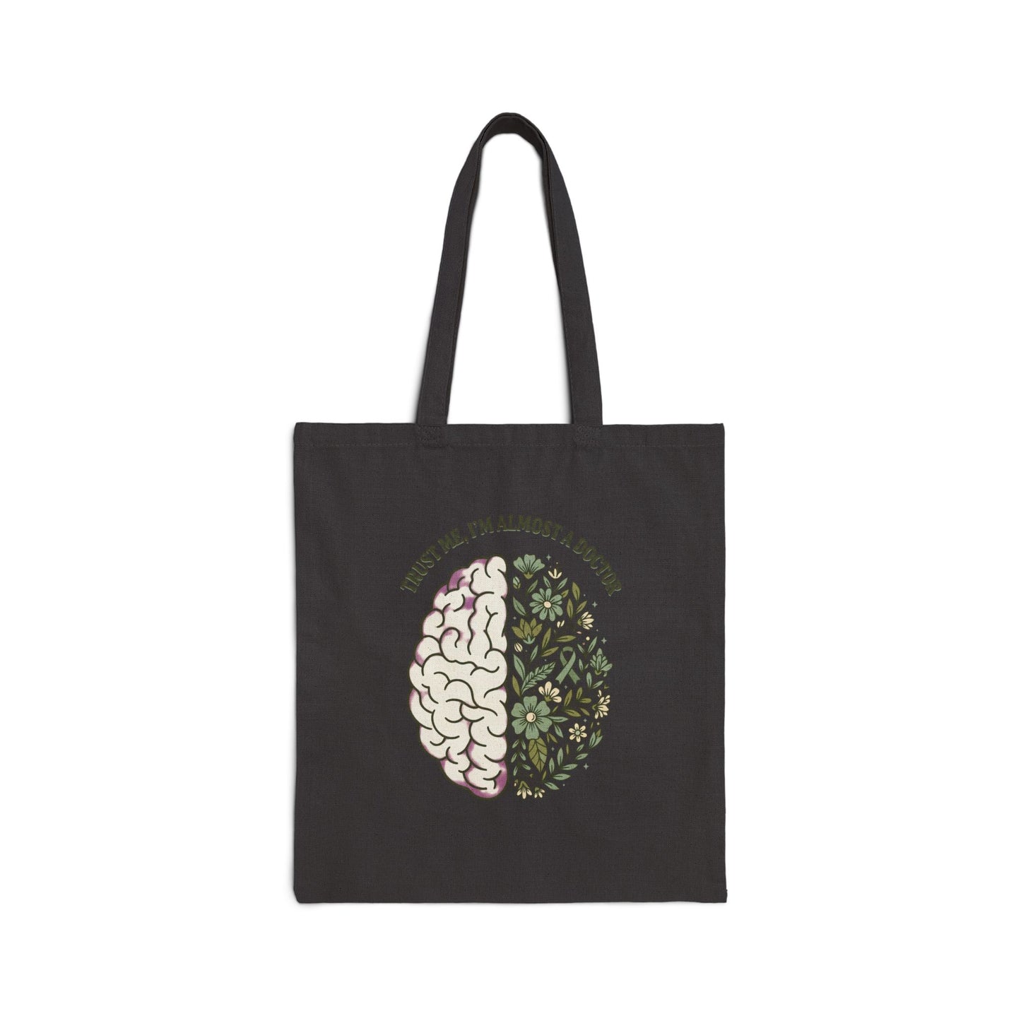 Mental Health Brain Illustration Tote | Green Awareness ribbon, Vintage Self-Care
