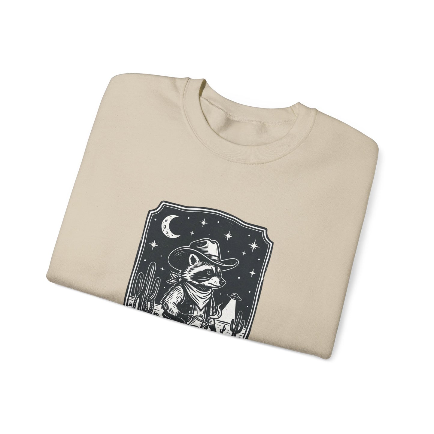 Alien Cowboy Crewneck Sweatshirt | Retro UFO Desert Graphic, Vintage Western Sci‑Fi