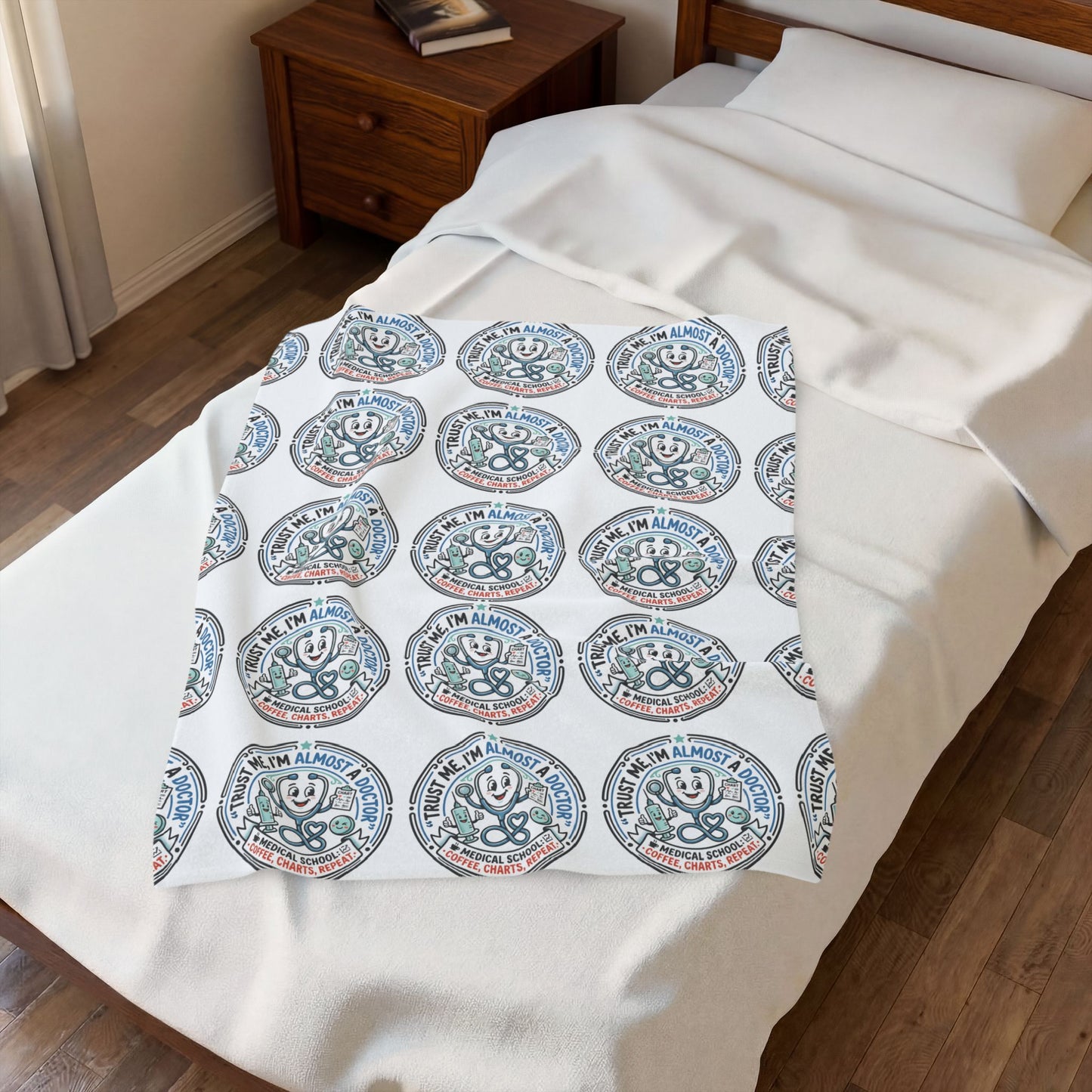 Cozy Velveteen Plush Blanket — “I’m Almost There” Retro Badge Pattern