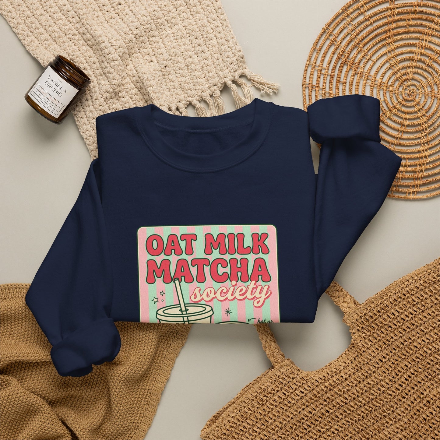 Oat Milk Matcha Society Crewneck Sweatshirt | Matcha Girl Cafe Aesthetic