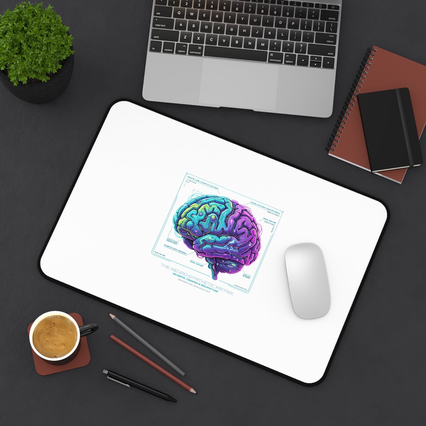 Neon Circuit Brain Desk Mat — Futuristic Sci‑Fi Gaming/Workstation Mat for Science Enthusiasts