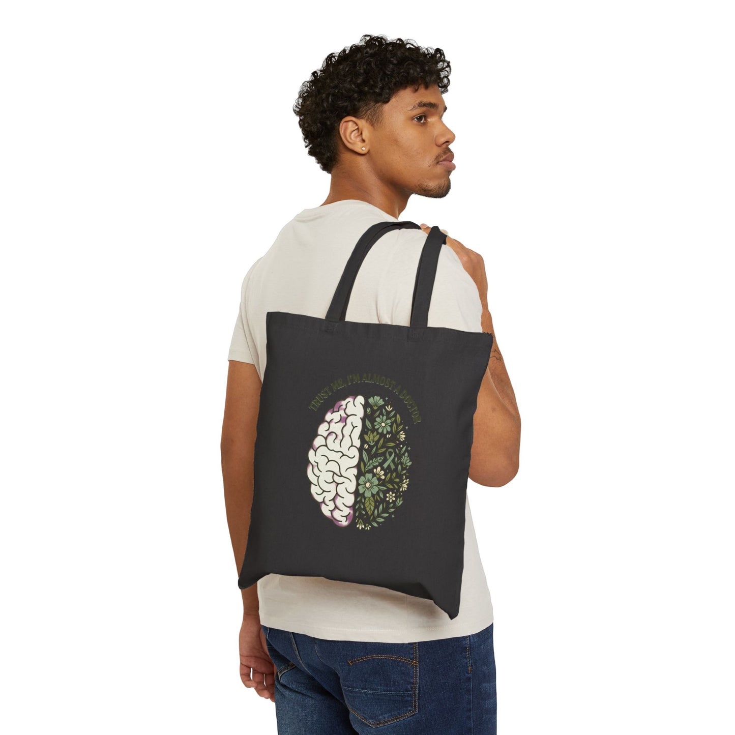 Mental Health Brain Illustration Tote | Green Awareness ribbon, Vintage Self-Care