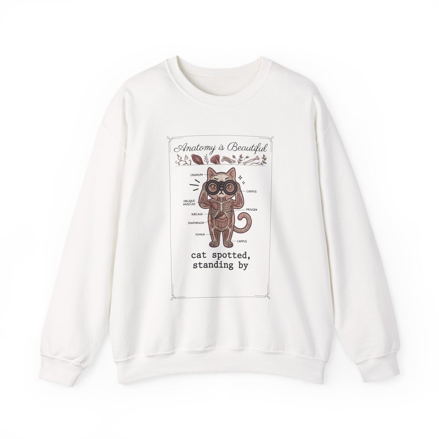 Anatomy Is Beautiful Cat Graphic Sweatshirt | Cat-Centric Novelty, Doodle Illustration