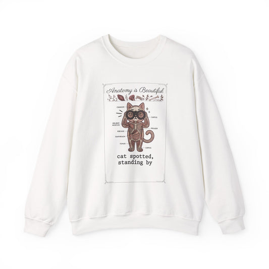 Anatomy Is Beautiful Cat Graphic Sweatshirt | Cat-Centric Novelty, Doodle Illustration