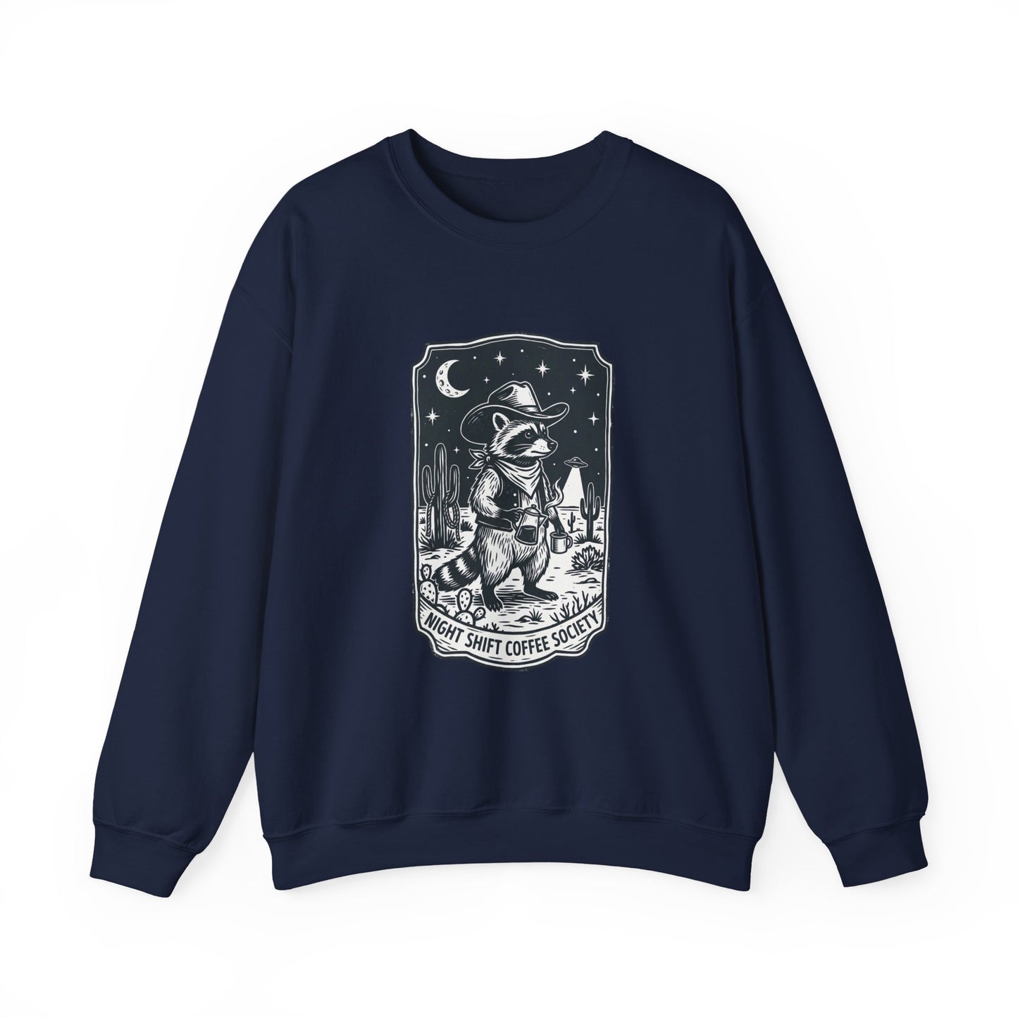 Alien Cowboy Crewneck Sweatshirt | Retro UFO Desert Graphic, Vintage Western Sci‑Fi