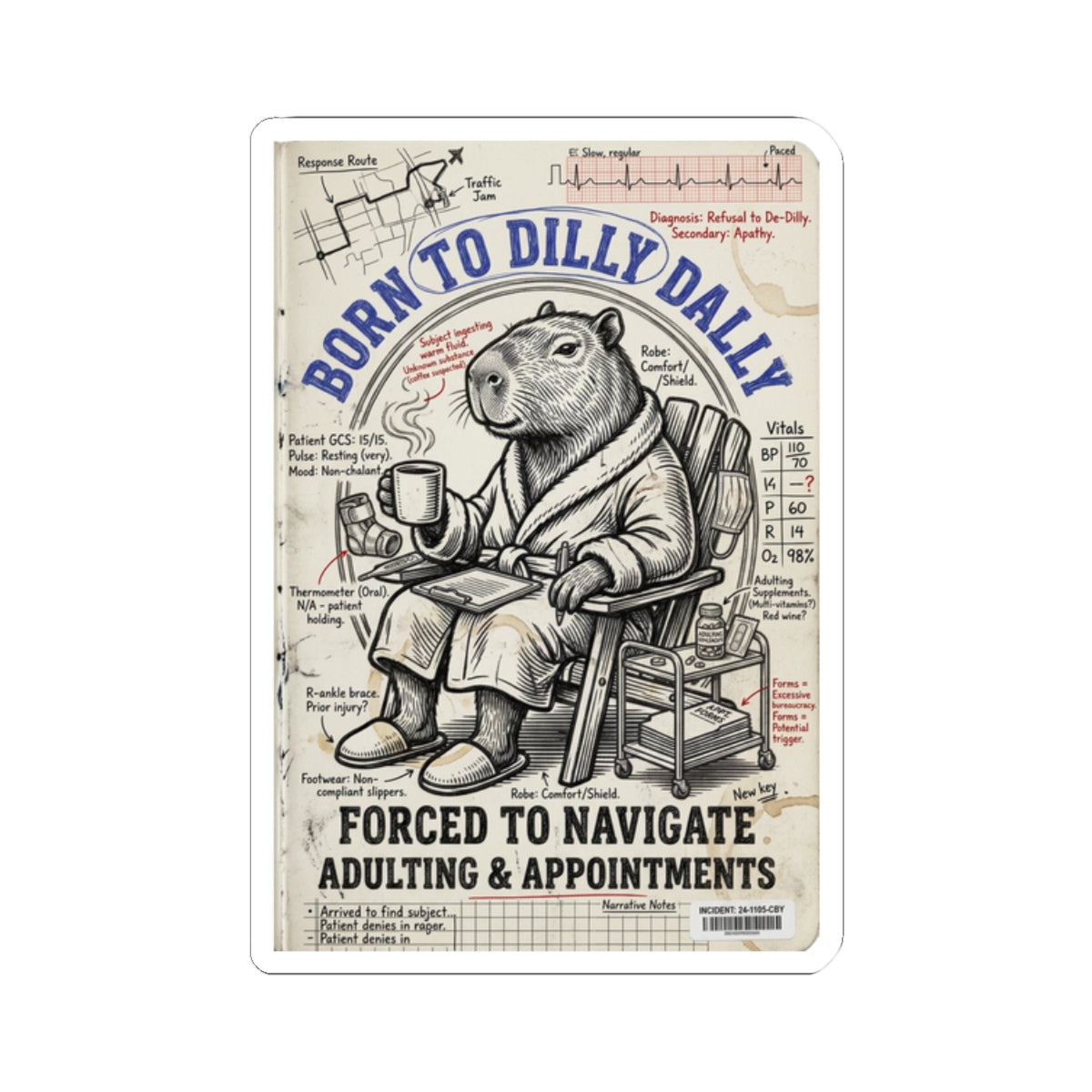 Born to Dilly Dally Sticker | Cute Procrastination Meme, Retro Animal Sticker