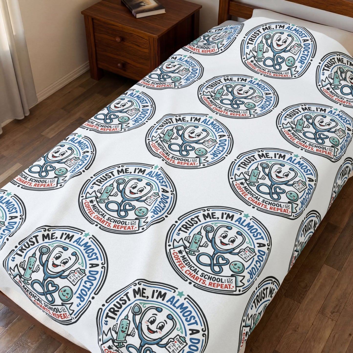 Cozy Velveteen Plush Blanket — “I’m Almost There” Retro Badge Pattern