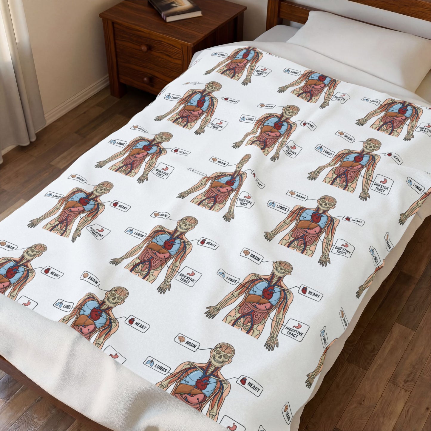 Anatomy Study Velveteen Plush Blanket — Human Anatomy Diagram for Medical Students