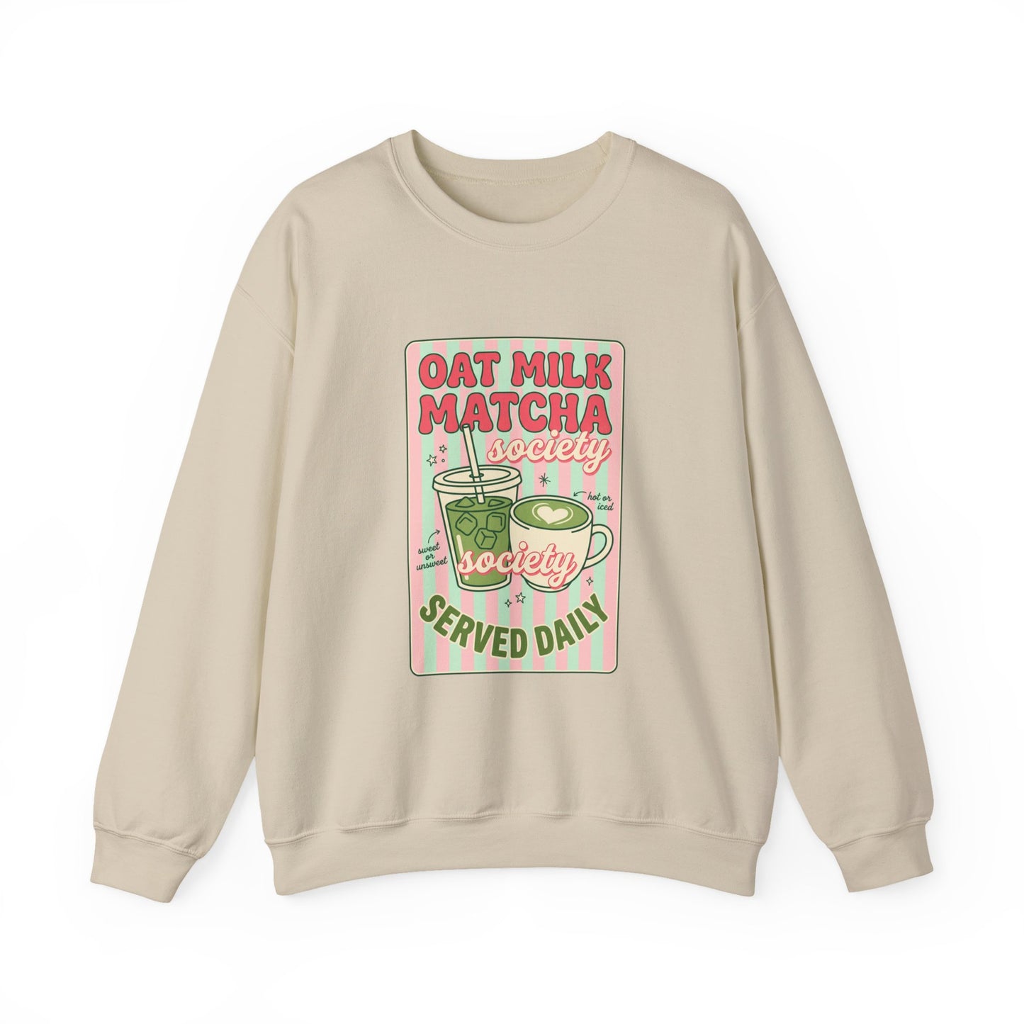 Oat Milk Matcha Society Crewneck Sweatshirt | Matcha Girl Cafe Aesthetic
