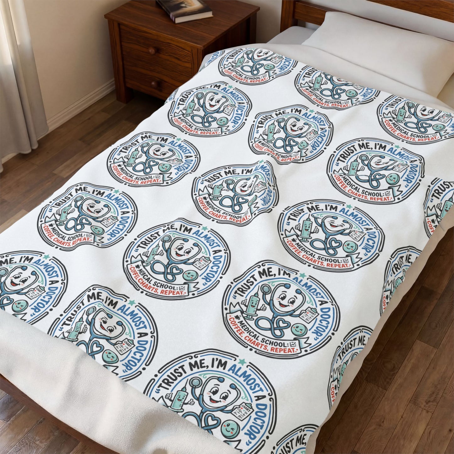 Cozy Velveteen Plush Blanket — “I’m Almost There” Retro Badge Pattern