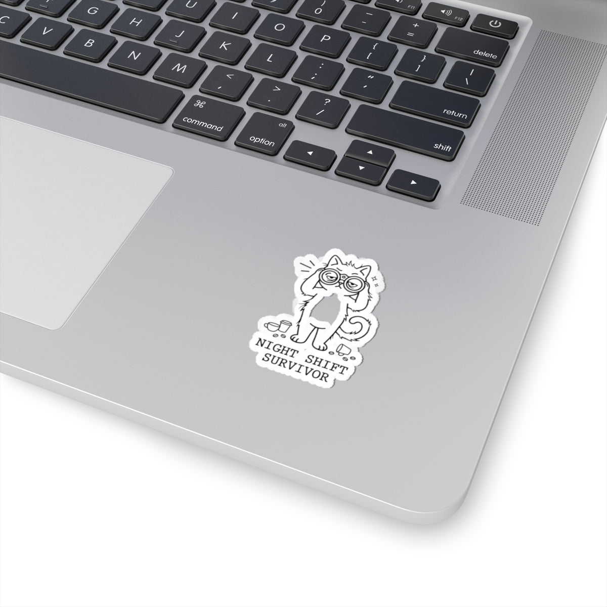 Night Shift Survivor Cat Sticker | Cute Doodle Cat, Whimsical Novelty