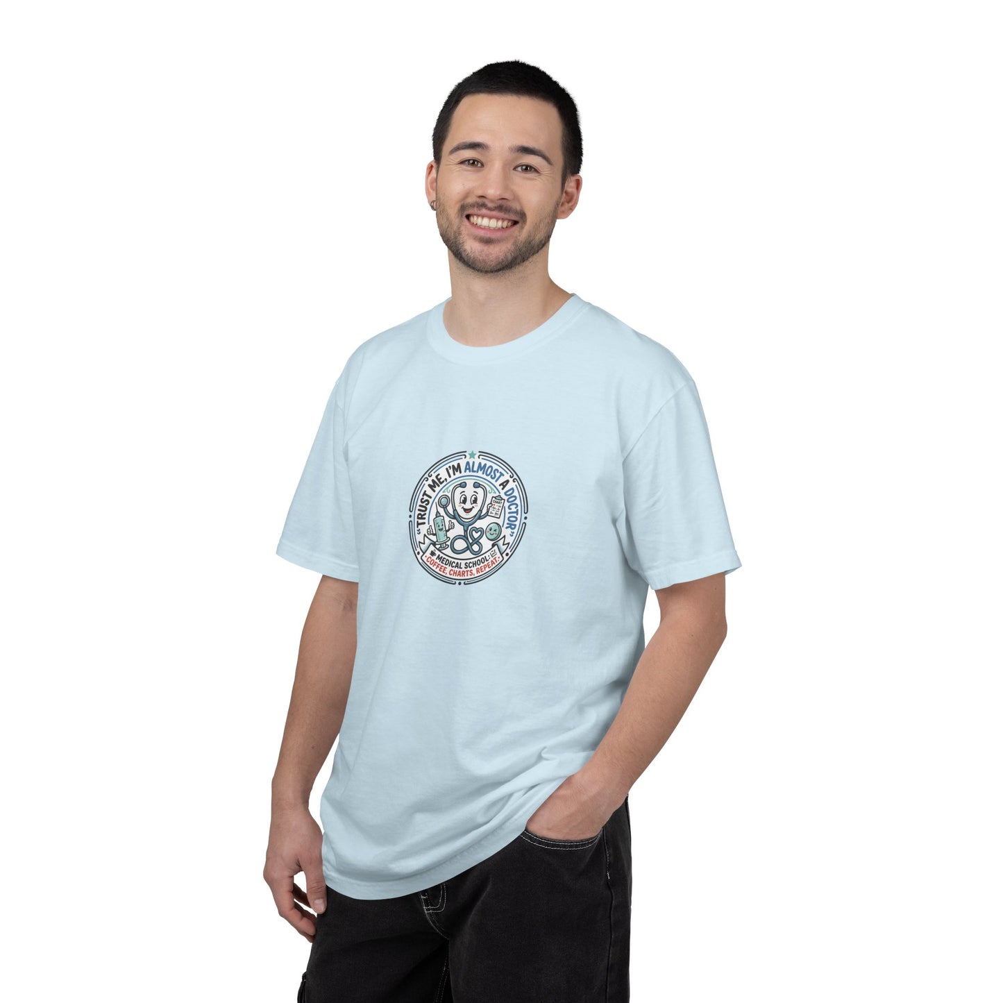 Retro Smiley Surf Badge T-Shirt - 'Sorry I'm Almost There' Graphic
