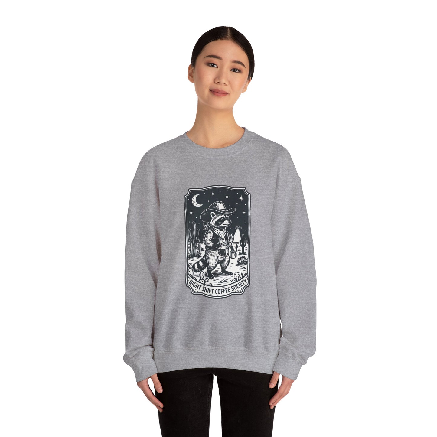 Alien Cowboy Crewneck Sweatshirt | Retro UFO Desert Graphic, Vintage Western Sci‑Fi