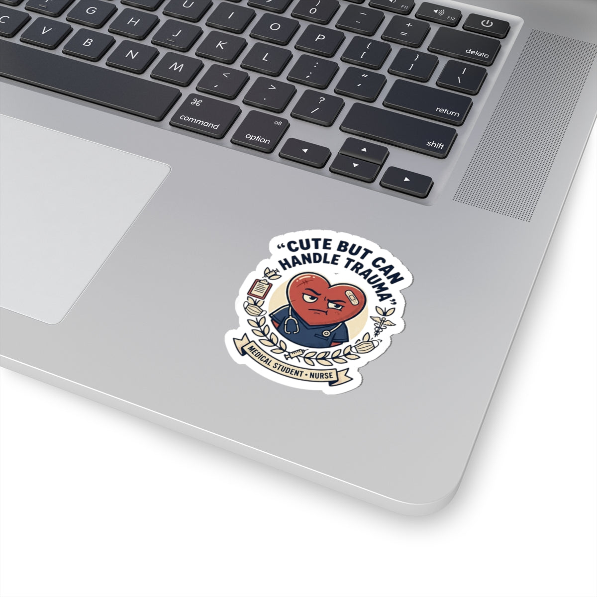 Cute But Can Handle Trauma Sticker | minimal badge, heart character, nurse medical student