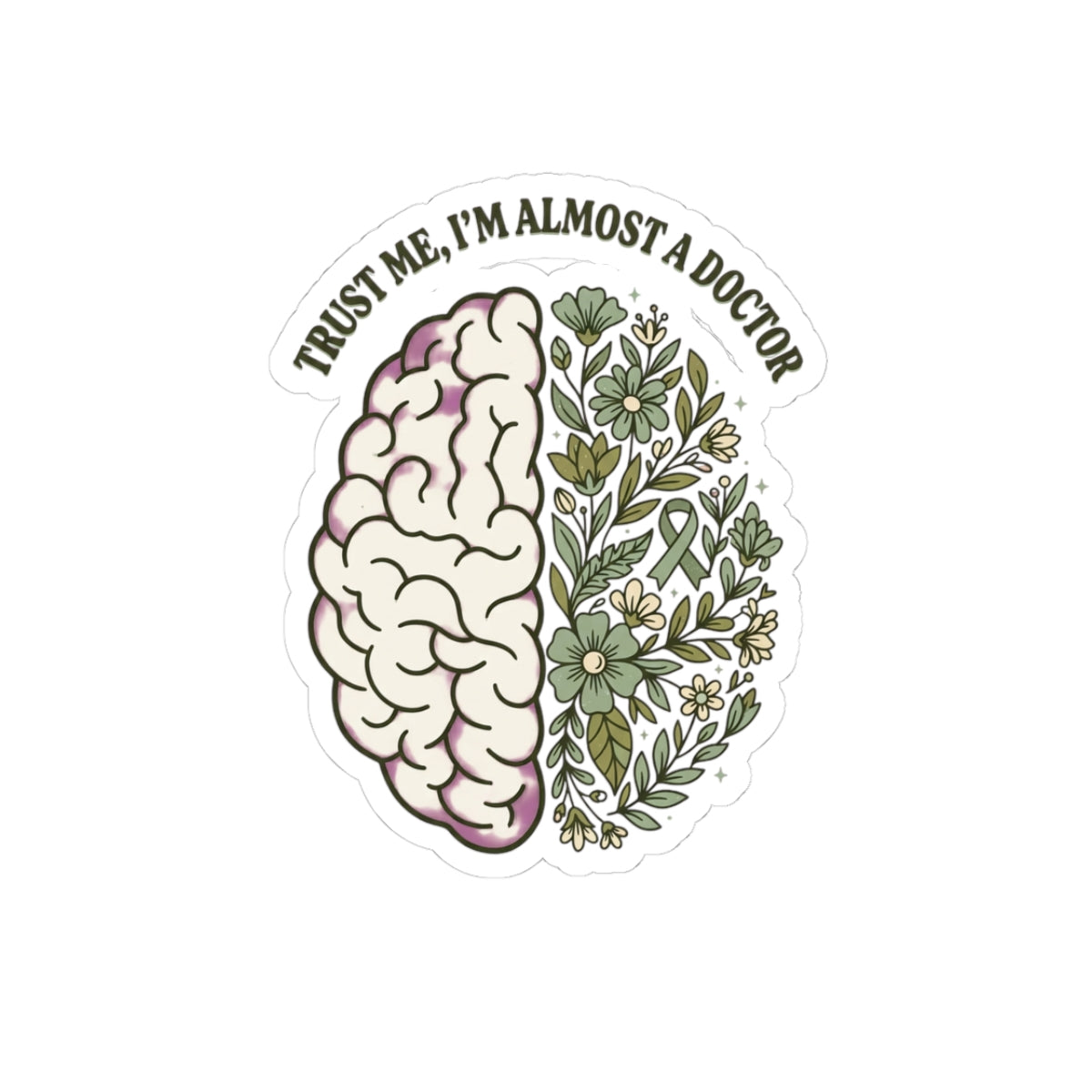 Brain & Floral Ribbon Sticker | Mental Health Awareness, Green Ribbon