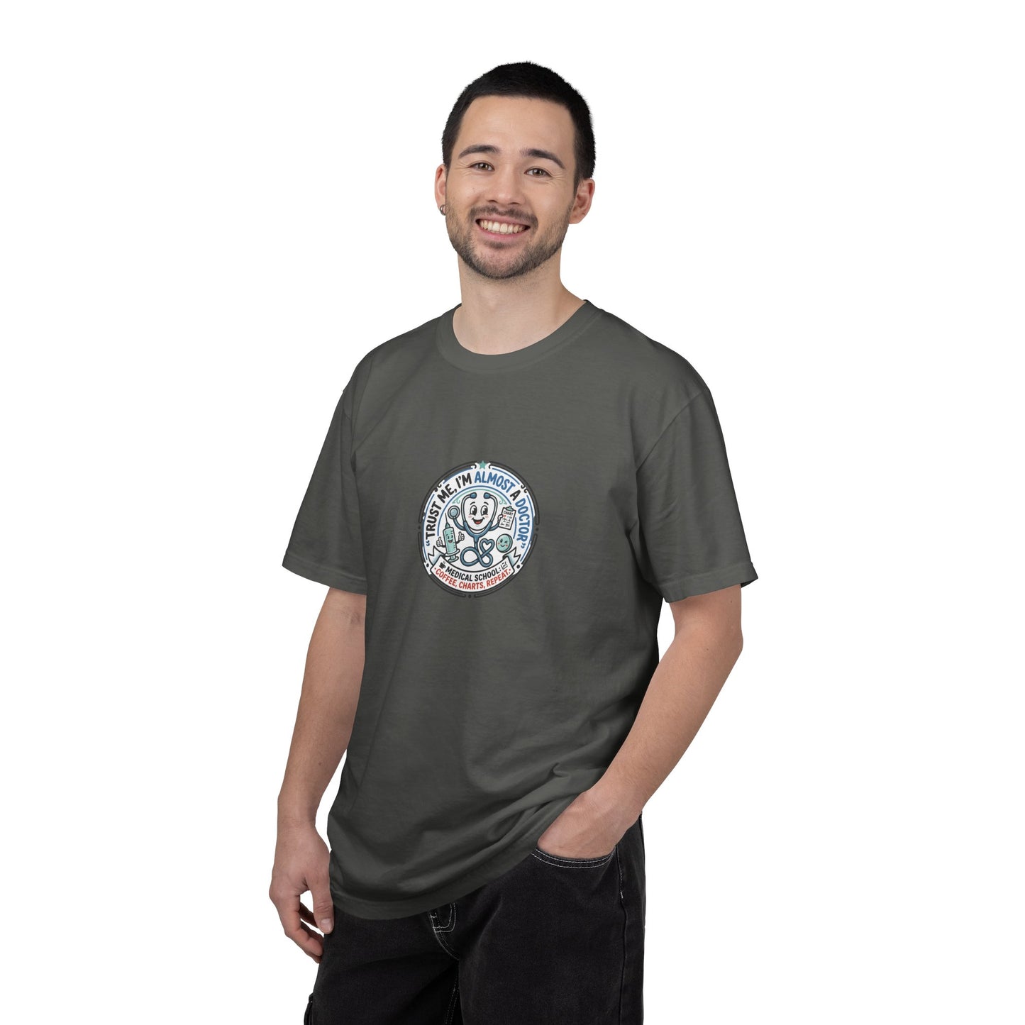 Retro Smiley Surf Badge T-Shirt - 'Sorry I'm Almost There' Graphic