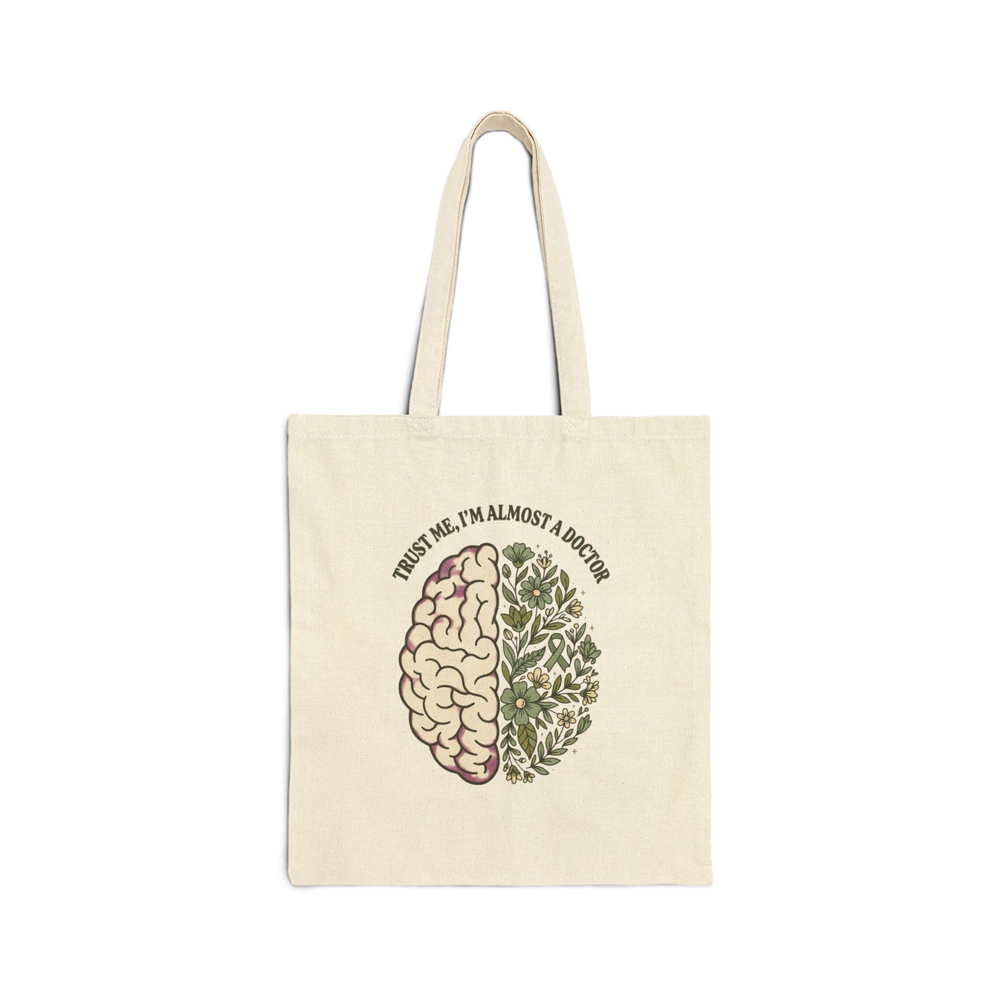Mental Health Brain Illustration Tote | Green Awareness ribbon, Vintage Self-Care