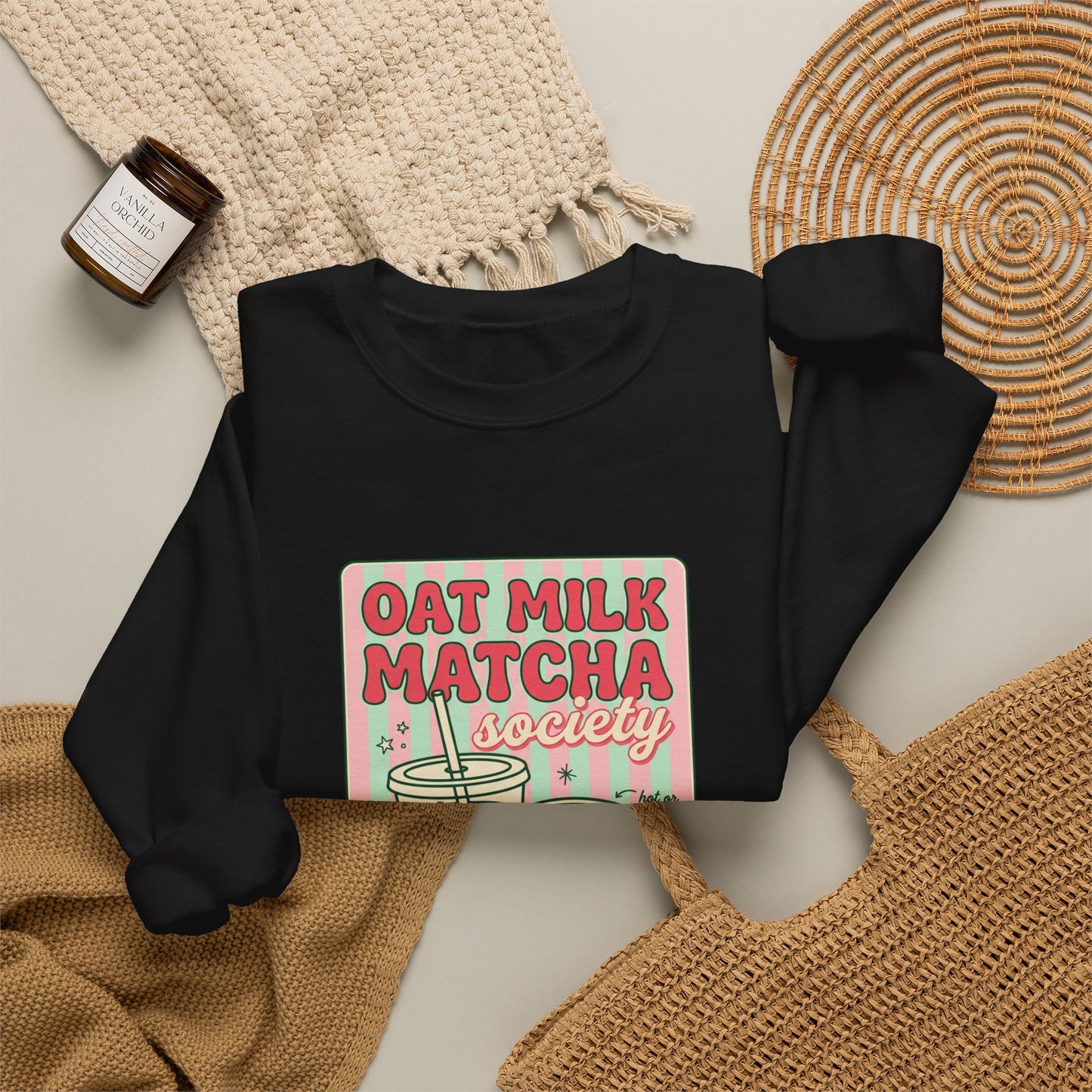 Oat Milk Matcha Society Crewneck Sweatshirt | Matcha Girl Cafe Aesthetic